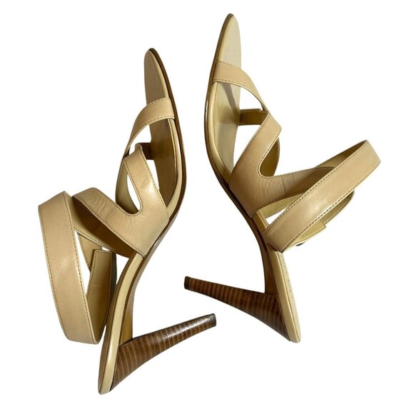 AK Anne Klein Instinct Cream Leather Wrap Sandals Heels Size 9 M - Picture 5 of 11